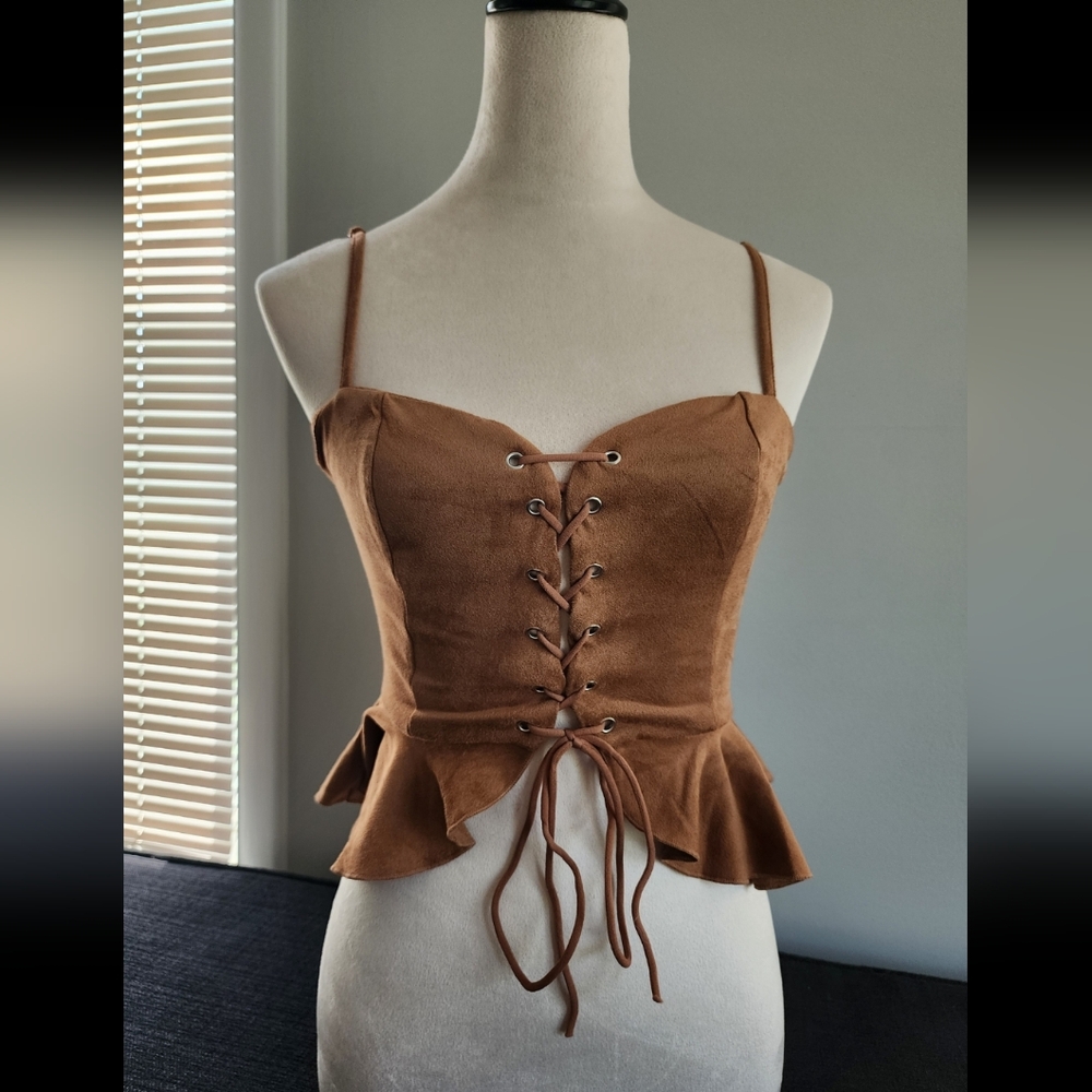Boho Western Lace-Up Peplum Top